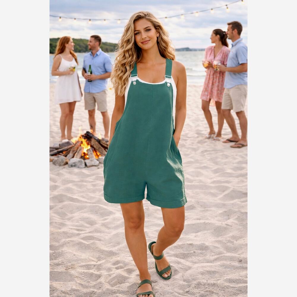 Denim Style Cotton Linen Wide Leg Shorts Romper size 12/14